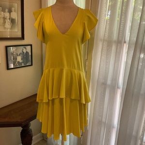 Cynthia Rowley 100% Silk Yellow Ruffle Midi Dress